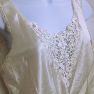 Vintage 80s Cinema Etoile Satin Camisole Tank Top -M(8) Lace V-Neck Trim Ivory